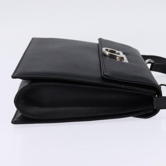 Salvatore Ferragamo Gancini Handtas Leer 2-weg Zwart Zilver Auth BA5942