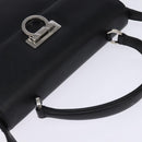 Salvatore Ferragamo Gancini Handtas Leer 2-weg Zwart Zilver Auth BA5942-6