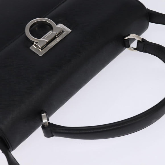 Salvatore Ferragamo Gancini Handtas Leer 2-weg Zwart Zilver Auth BA5942