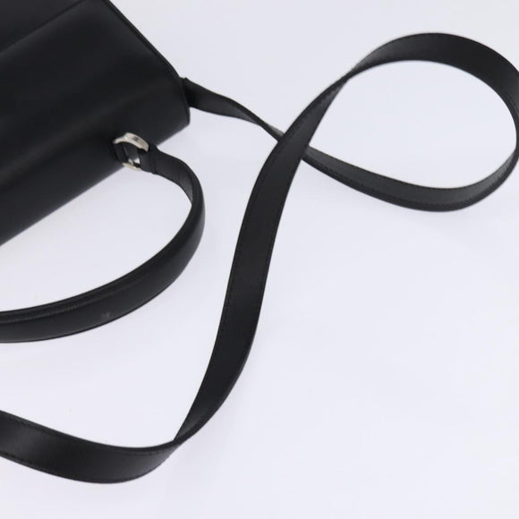 Salvatore Ferragamo Gancini Handtas Leer 2-weg Zwart Zilver Auth BA5942