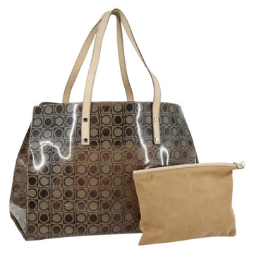 Salvatore Ferragamo Tote Bag Vinyl Brown Silver Auth BA5943