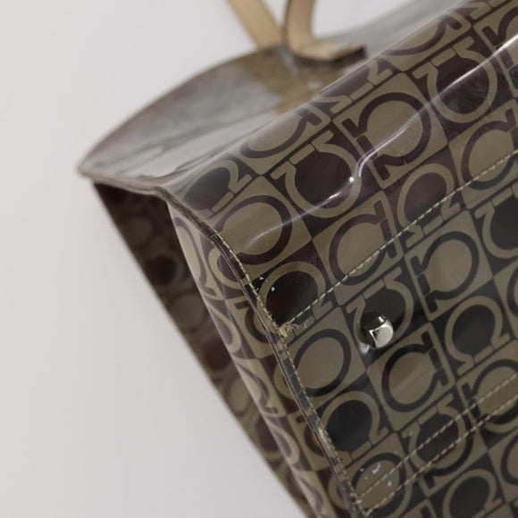 Salvatore Ferragamo Tote Bag Vinyl Brown Silver Auth BA5943
