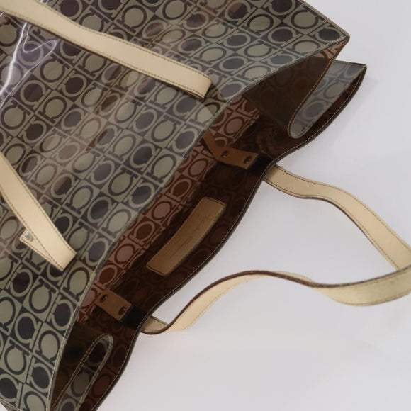Salvatore Ferragamo Tote Bag Vinyl Brown Silver Auth BA5943