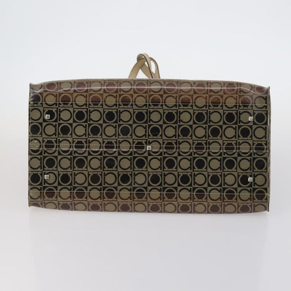 Salvatore Ferragamo Tote Bag Vinyl Brown Silver Auth BA5943