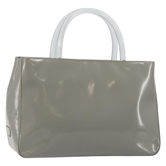 PRADA Hand Bag Enamel Gray Silver Auth BA5946