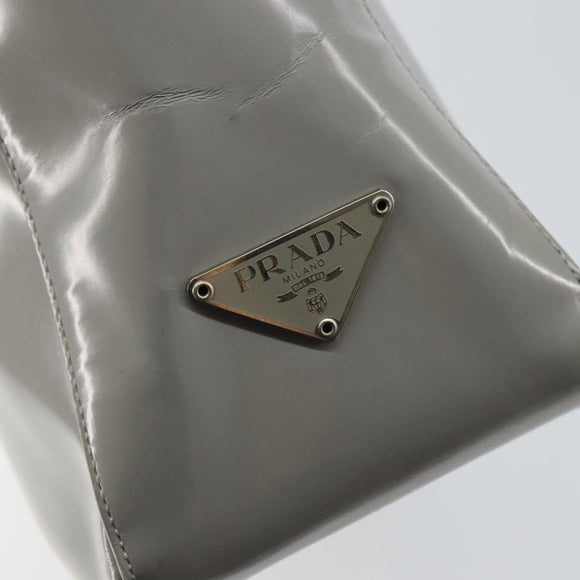 PRADA Hand Bag Enamel Gray Silver Auth BA5946