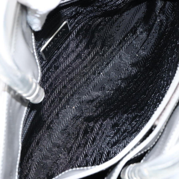 PRADA Hand Bag Enamel Gray Silver Auth BA5946