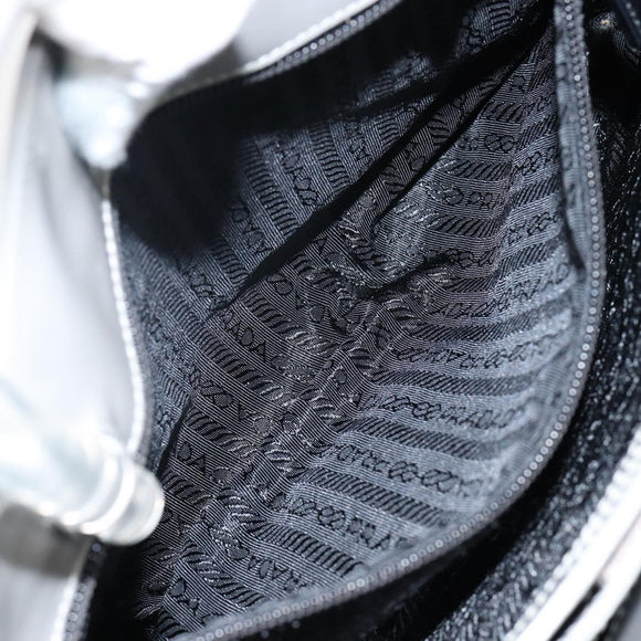 PRADA Hand Bag Enamel Gray Silver Auth BA5946