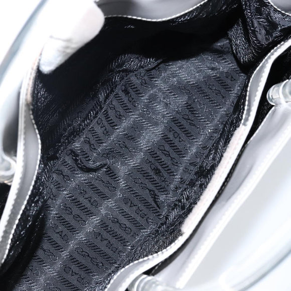 PRADA Hand Bag Enamel Gray Silver Auth BA5946