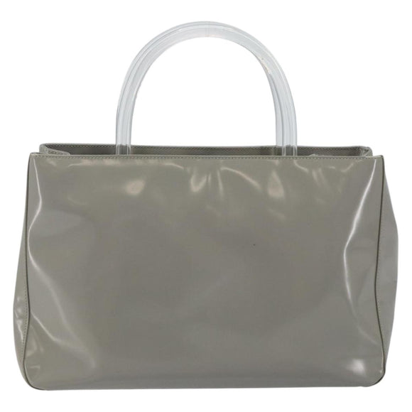 PRADA Hand Bag Enamel Gray Silver Auth BA5946