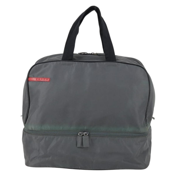 PRADA Sports Boston Bag Nylon Gray Silver Auth BA5947