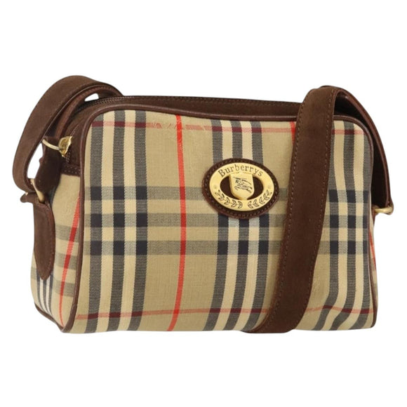 Burberrys Nova Check Shoulder Bag Canvas Beige Gold Auth BA5948