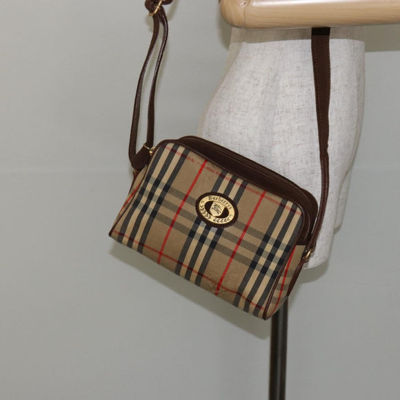 Burberrys Nova Check Shoulder Bag Canvas Beige Gold Auth BA5948