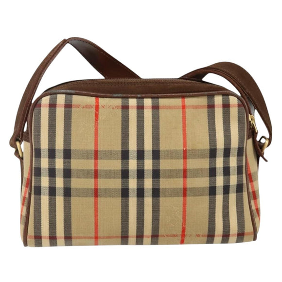 Burberrys Nova Check Shoulder Bag Canvas Beige Gold Auth BA5948