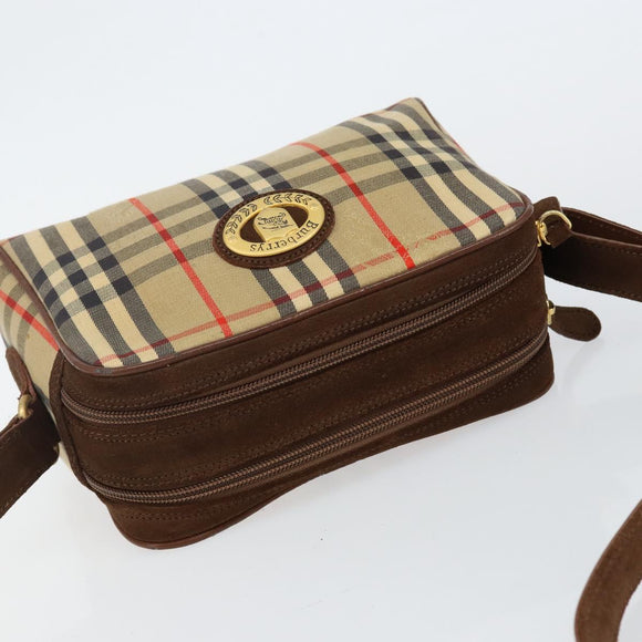 Burberrys Nova Check Shoulder Bag Canvas Beige Gold Auth BA5948