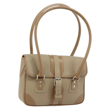 BURBERRY Shoulder Bag Leather Beige Silver Auth BA5949