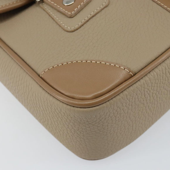 BURBERRY Shoulder Bag Leather Beige Silver Auth BA5949