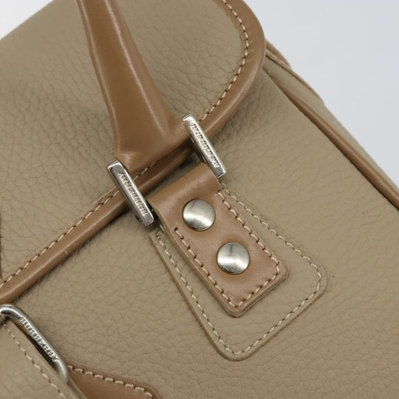 BURBERRY Shoulder Bag Leather Beige Silver Auth BA5949