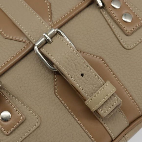 BURBERRY Shoulder Bag Leather Beige Silver Auth BA5949
