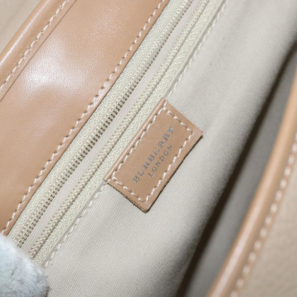 BURBERRY Shoulder Bag Leather Beige Silver Auth BA5949