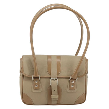 BURBERRY Shoulder Bag Leather Beige Silver Auth BA5949 - 0