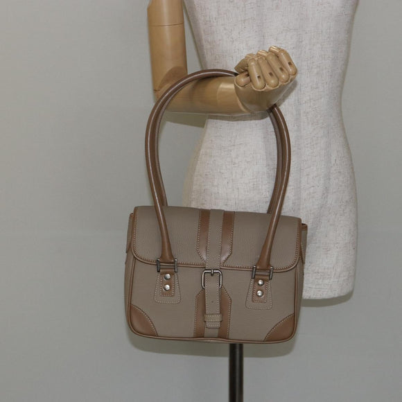 BURBERRY Shoulder Bag Leather Beige Silver Auth BA5949
