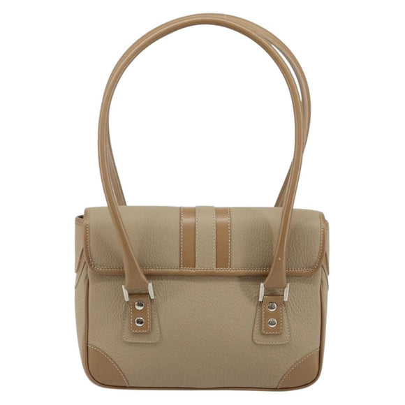 BURBERRY Shoulder Bag Leather Beige Silver Auth BA5949