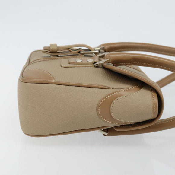 BURBERRY Shoulder Bag Leather Beige Silver Auth BA5949