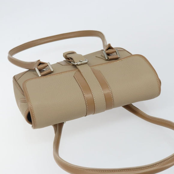BURBERRY Shoulder Bag Leather Beige Silver Auth BA5949