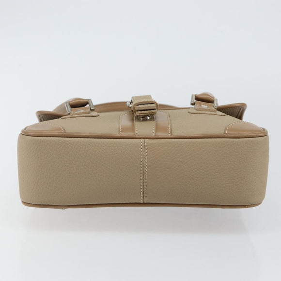 BURBERRY Shoulder Bag Leather Beige Silver Auth BA5949