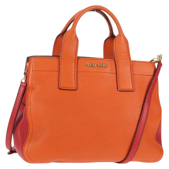 Miu Miu Madras Hand Bag Leather 2way Orange Gold Auth BA5951V