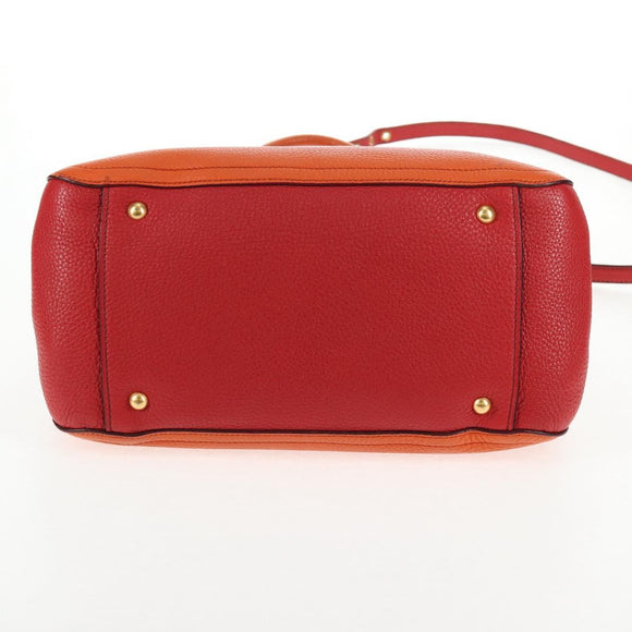 Miu Miu Madras Hand Bag Leather 2way Orange Gold Auth BA5951V