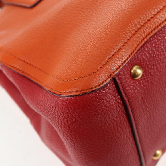 Miu Miu Madras Hand Bag Leather 2way Orange Gold Auth BA5951V