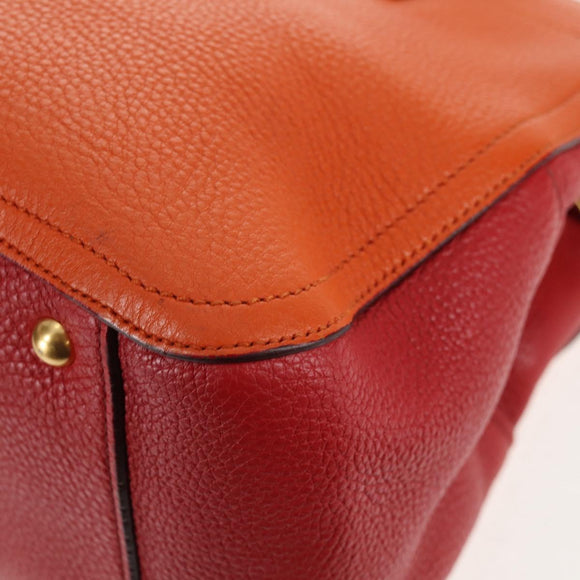 Miu Miu Madras Hand Bag Leather 2way Orange Gold Auth BA5951V