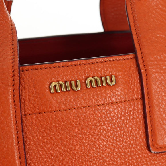Miu Miu Madras Hand Bag Leather 2way Orange Gold Auth BA5951V