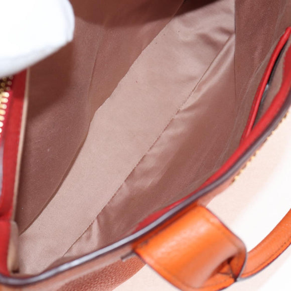 Miu Miu Madras Hand Bag Leather 2way Orange Gold Auth BA5951V