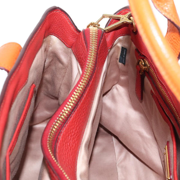 Miu Miu Madras Hand Bag Leather 2way Orange Gold Auth BA5951V