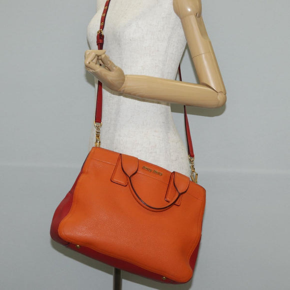 Miu Miu Madras Hand Bag Leather 2way Orange Gold Auth BA5951V