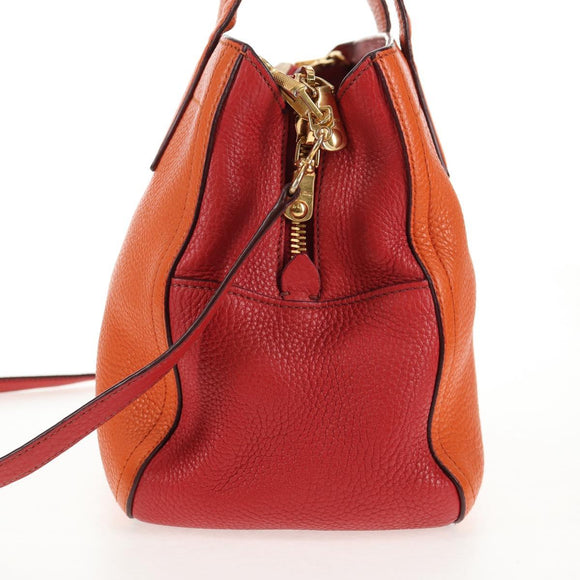 Miu Miu Madras Hand Bag Leather 2way Orange Gold Auth BA5951V