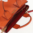 Miu Miu Madras Hand Bag Leather 2way Orange Gold Auth BA5951V-6