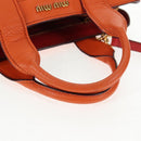 Miu Miu Madras Hand Bag Leather 2way Orange Gold Auth BA5951V-7