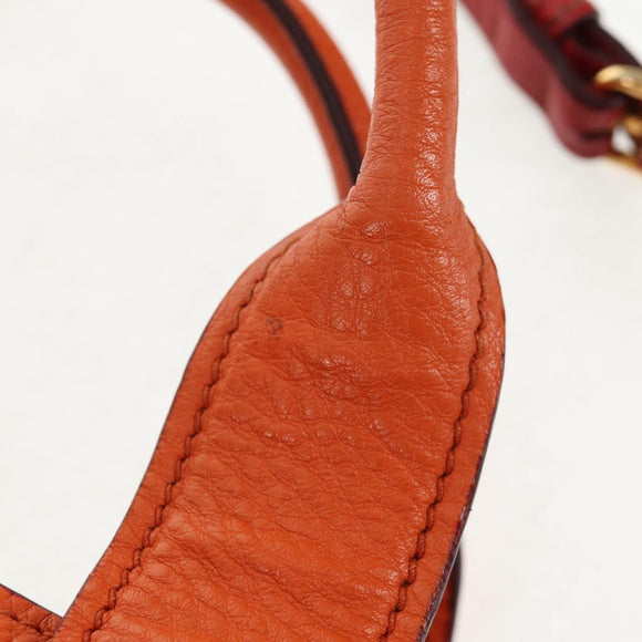 Miu Miu Madras Hand Bag Leather 2way Orange Gold Auth BA5951V