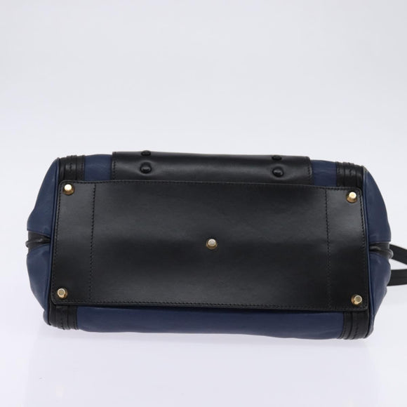 Chloe Alice Hand Bag Leather 2way Navy Gold Auth BA5952