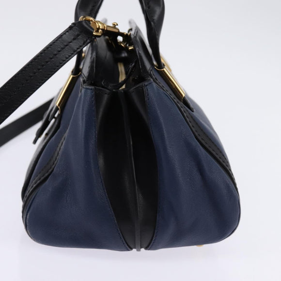 Chloe Alice Hand Bag Leather 2way Navy Gold Auth BA5952