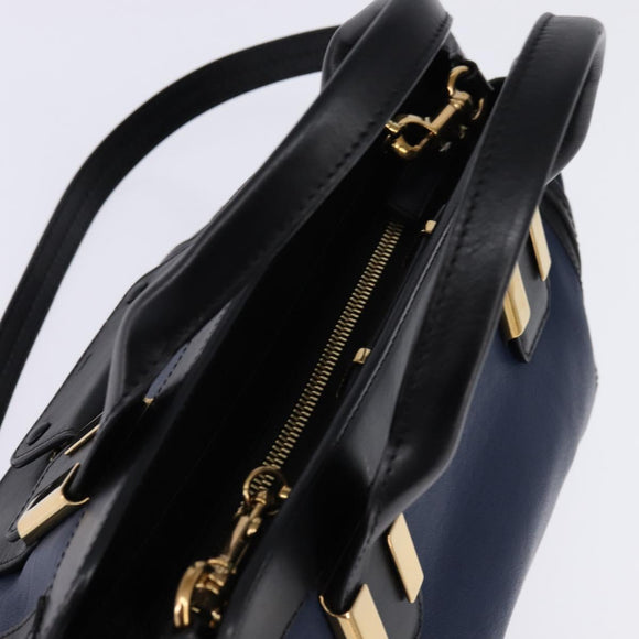 Chloe Alice Hand Bag Leather 2way Navy Gold Auth BA5952