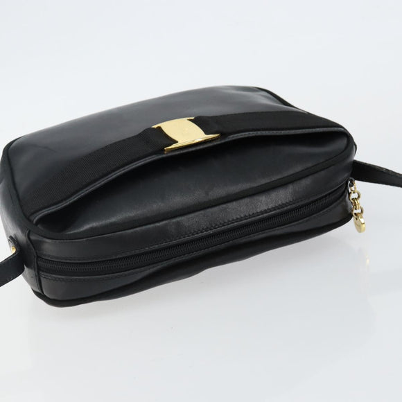 Salvatore Ferragamo Vala Shoulder Bag Leather Black Gold Auth BA5962