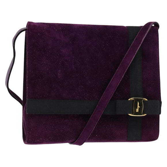 Salvatore Ferragamo Vala Shoulder Bag Suede Purple Gold Auth BA5963