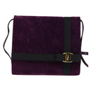 Salvatore Ferragamo Vala Shoulder Bag Suede Purple Gold Auth BA5963-2