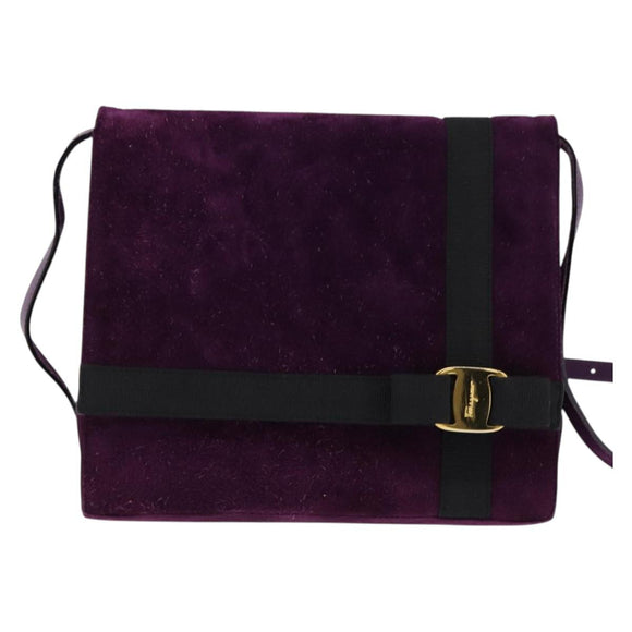 Salvatore Ferragamo Vala Shoulder Bag Suede Purple Gold Auth BA5963