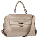 Salvatore Ferragamo Gancini Hand Bag Leather 2way Beige Gold Auth BA5964-1